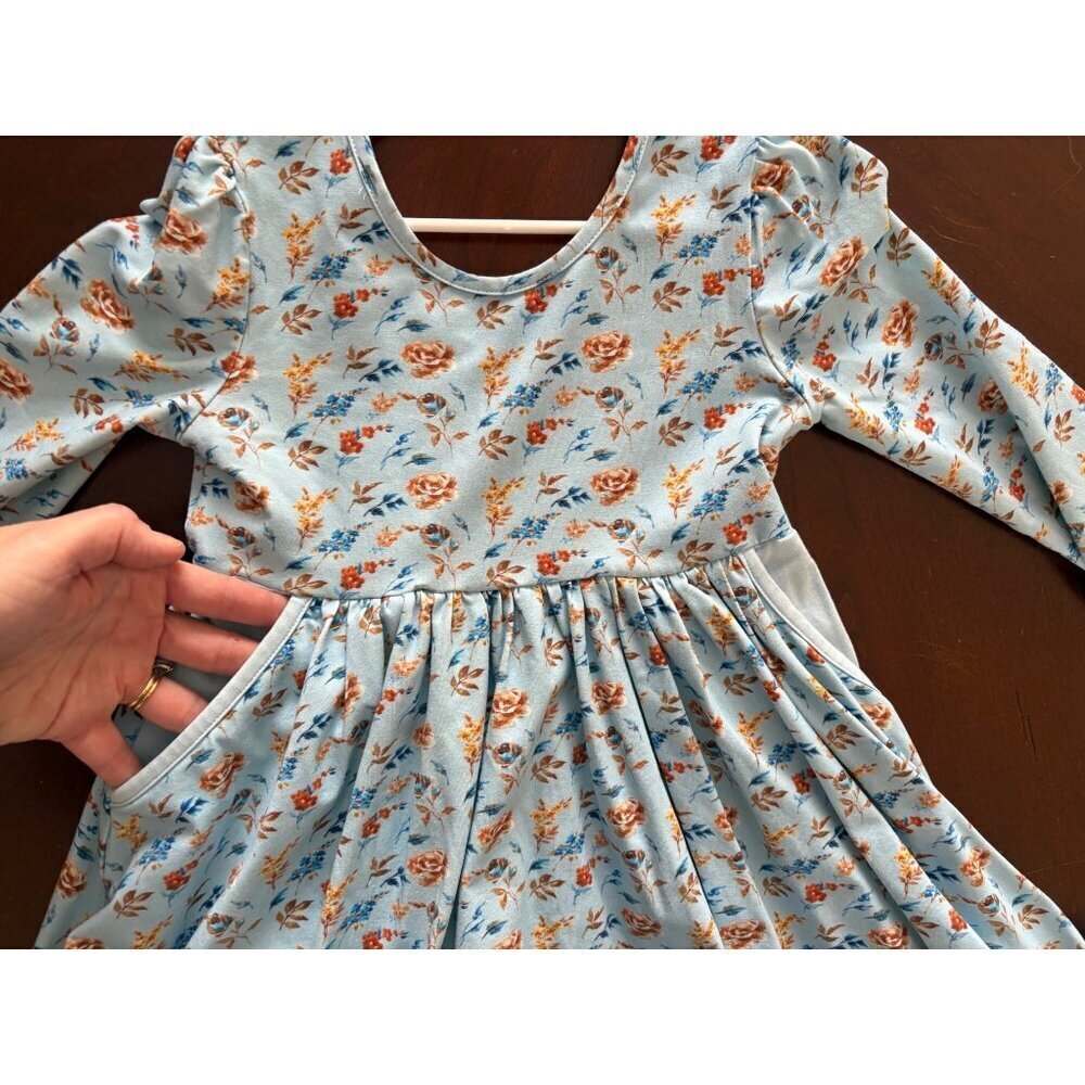 Makena Lane Laila Twirl Girls Baby Blue Floral Long Sleeve Dress Size 7 - Picture 7 of 11